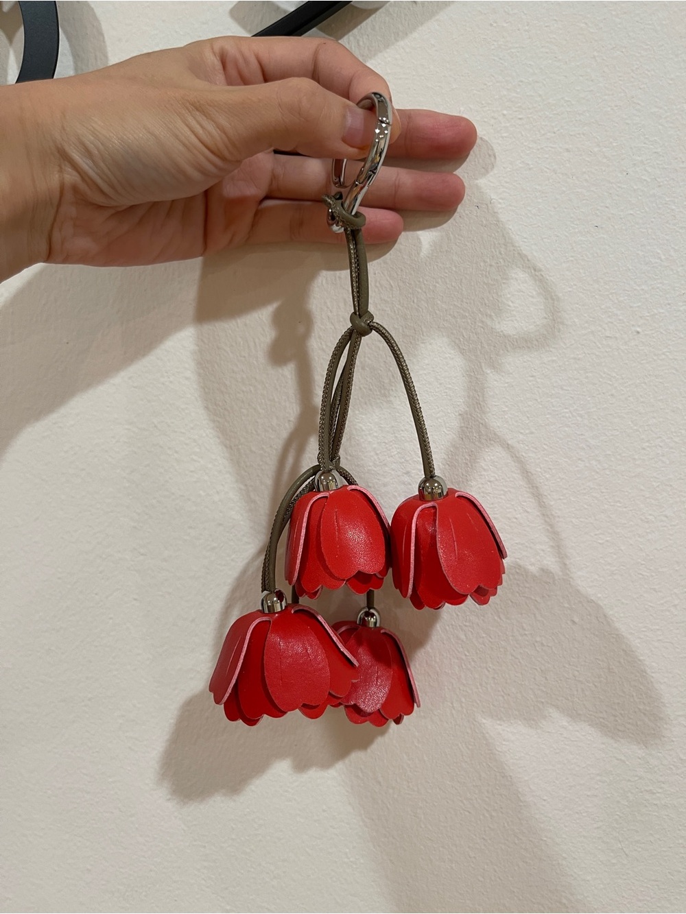 Red Leather Floral Bag Charm - Picture 2 of 6